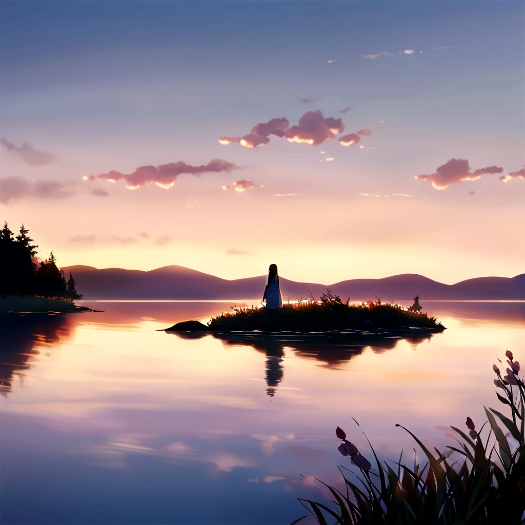 Quiet lake at dawn. symbolizing peace