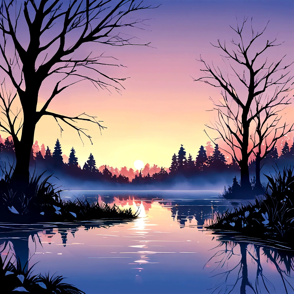 Quiet lake at dawn. symbolizing peace