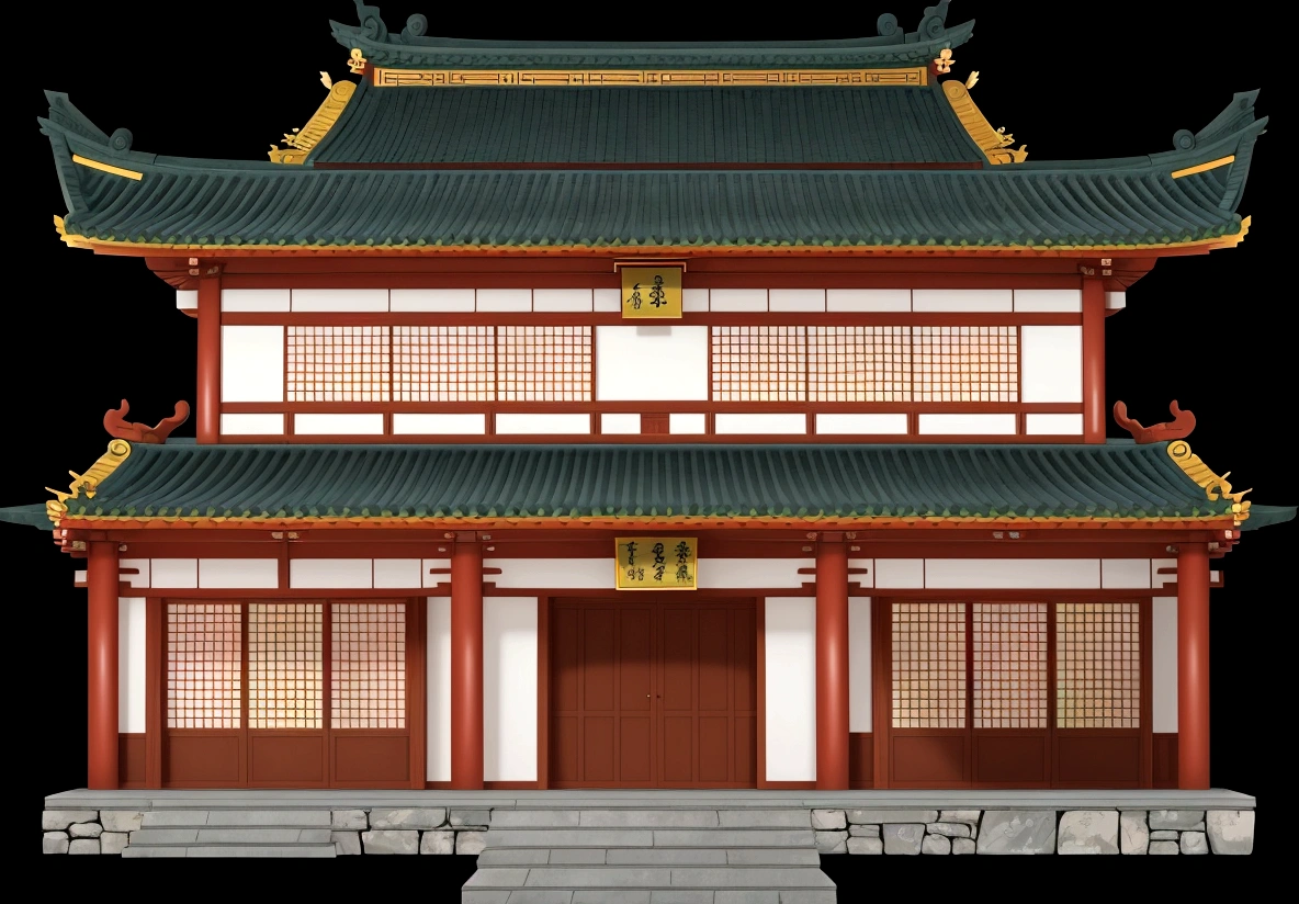 a cartoon illustration of a chinese house with a green roof, chinese building, an extremely detailed building, japanese house, european japanese buildings, zen temple background, temple background, japanese temple, ancient japanese architecture, tang dynasty palace, korean traditional palace, chinese architecture, background depicting a temple, japanese architecture, detailed scenery —width 672, chinese style