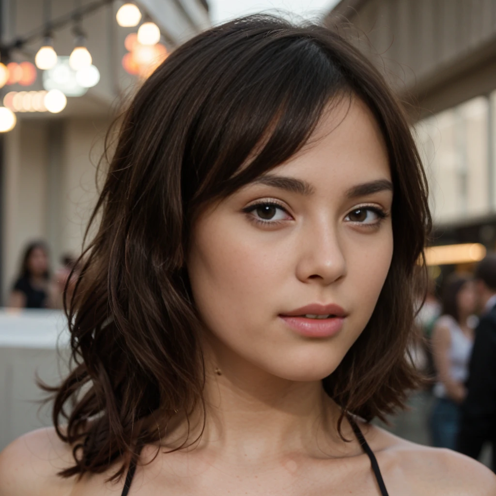 Very Beau brunette with striking Caractéristiques de l'espagnol latin, longs cheveux ondulées brune, Caractéristiques de l'espagnol latin, yeux verts grands et brillants, Beau, elle a 33 ans (( Moyen-Âge)) dans une robe fleurie légère en été en Espagne, beauté impeccable, beauté naturelle, 4k, corps entier, chaussure rouge, pied, photo prise de loin, assise sur un banc