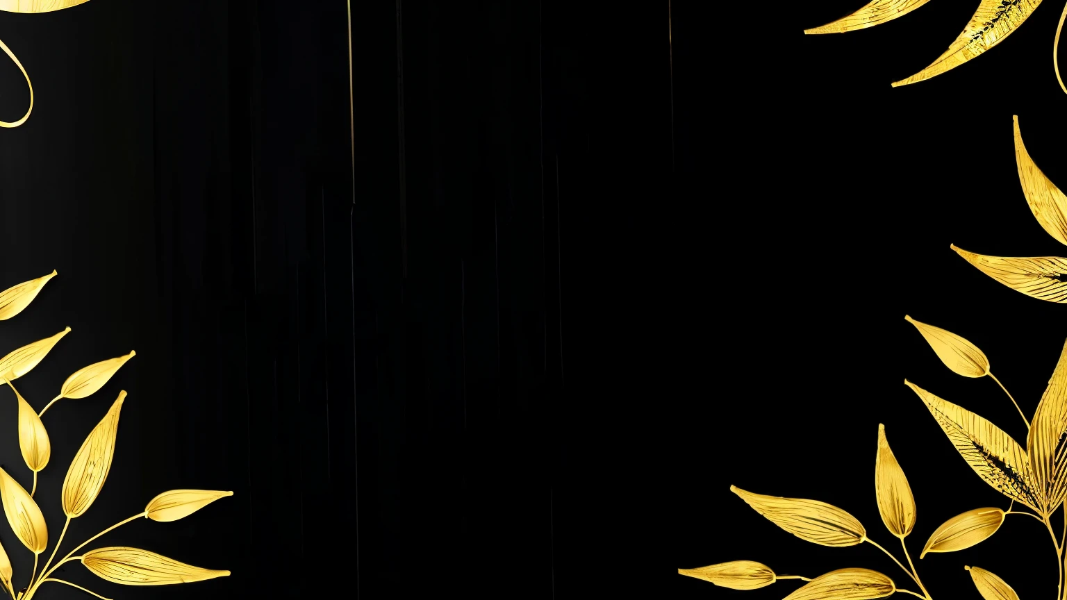 Create a wallpaper for an office, with black background with gold details, and subtle drawings of leaves and flowers. (Can only contain shades of black and shades of gold) add vector frames to frame this wallpaper