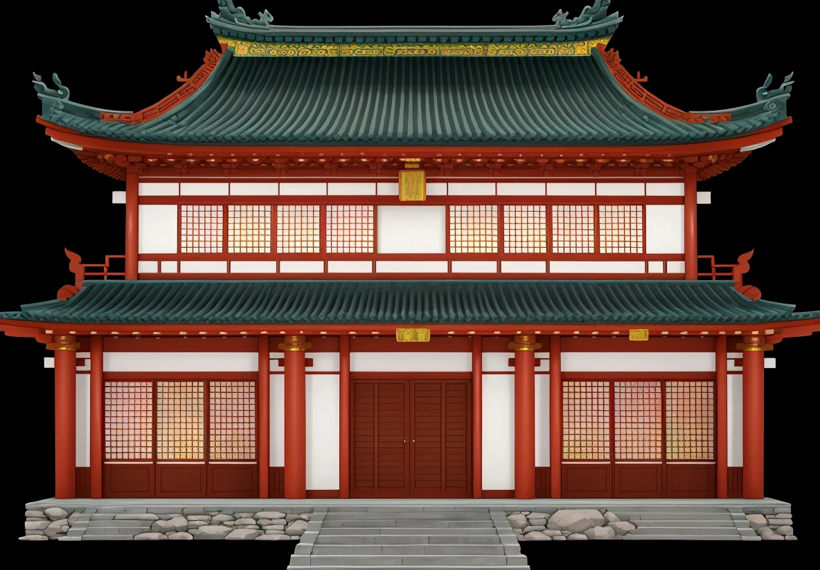 a cartoon illustration of a traditional chinese building with a green roof, chinese building, zen temple background, temple background, japanese house, european japanese buildings, an extremely detailed building, japanese temple, background depicting a temple, digital painting of a pagoda, korean traditional palace, ancient japanese architecture, japanese architecture, chinese architecture, tang dynasty palace, chinese style