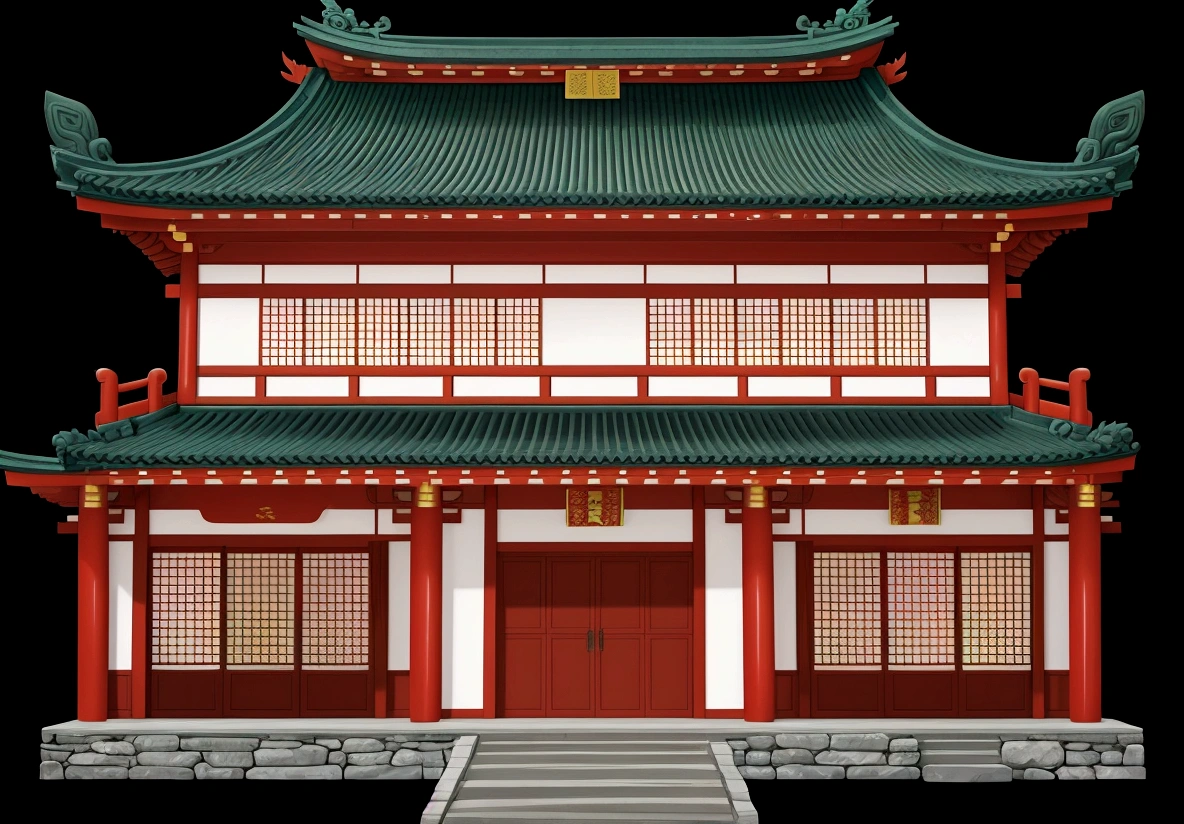 a cartoon illustration of a traditional chinese building with a green roof, chinese building, zen temple background, temple background, japanese house, european japanese buildings, an extremely detailed building, japanese temple, background depicting a temple, digital painting of a pagoda, korean traditional palace, ancient japanese architecture, japanese architecture, chinese architecture, tang dynasty palace, chinese style