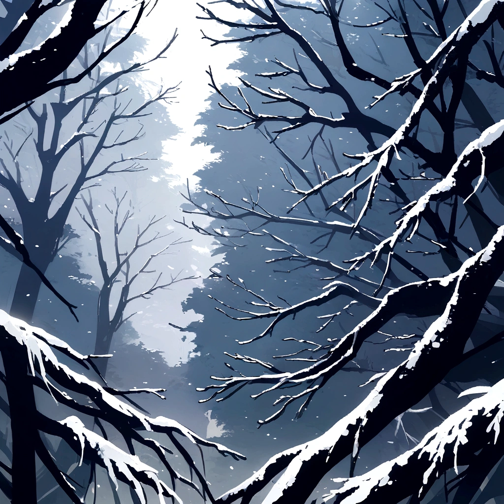 Tree branches covered in white.