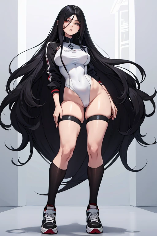 Age 22, white skin girl, almost speaks, Bblack hair, extremely long hair, Cramped, black pantyhose, black sneakers, Bblack hair, hair between the eyes, White hair, cloused mouth, range, cabelo bagunçado saia formal Bblack hair grande extremely long hair olhos cinzas