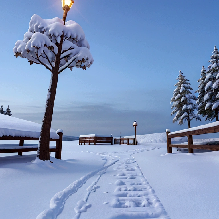 Footprints in the fresh snow.