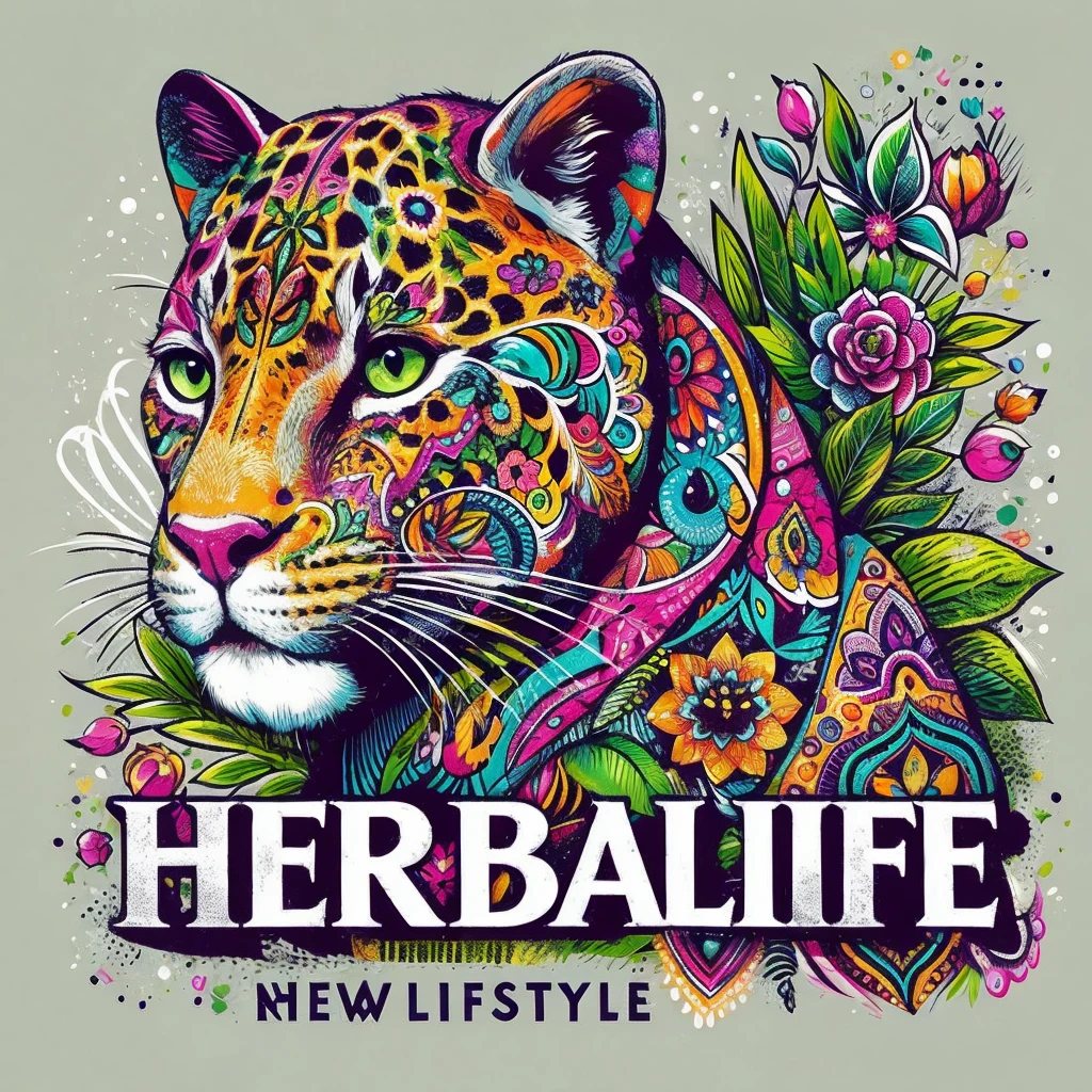He: Herbalife I'm excited to design the logo for my new business, inspired by a leopard with a feminine and distinctive touch, standing out in shades of pink to transmit energy and vitality. The text "LOL BE" in freehand calligraphy in pink, next to "New life style", promises a modern and exciting experience.