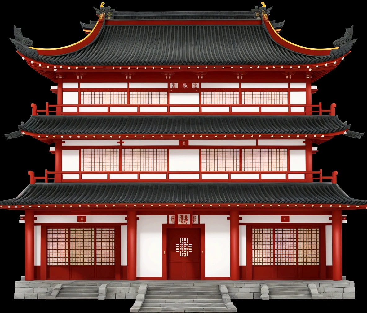 a cartoon illustration of a chinese building with a red door, an extremely detailed building, chinese building, japanese temple, japanese house, european japanese buildings, digital painting of a pagoda, zen temple background, ancient japanese architecture, temple background, japanese architecture, background depicting a temple, inspired by Tōshi Yoshida, inspired by Shūbun Tenshō, japanese temples