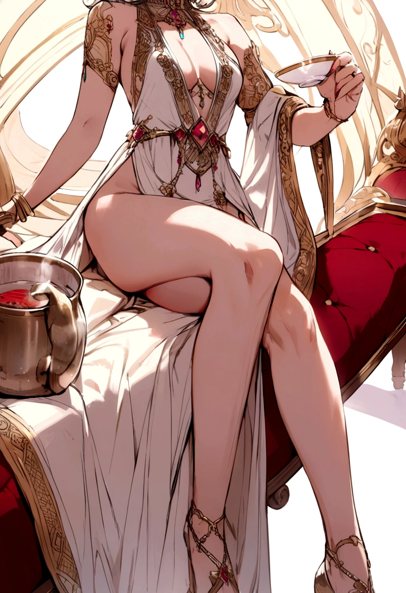 
cup with arm and legs, smiling, hair details