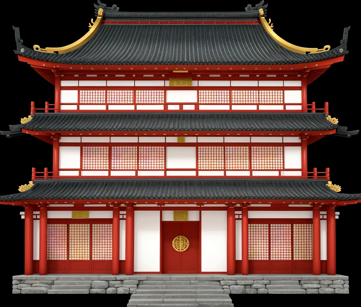 a cartoon illustration of a chinese building with a red door, an extremely detailed building, chinese building, japanese temple, japanese house, european japanese buildings, digital painting of a pagoda, zen temple background, ancient japanese architecture, temple background, japanese architecture, background depicting a temple, inspired by Tōshi Yoshida, inspired by Shūbun Tenshō, japanese temples