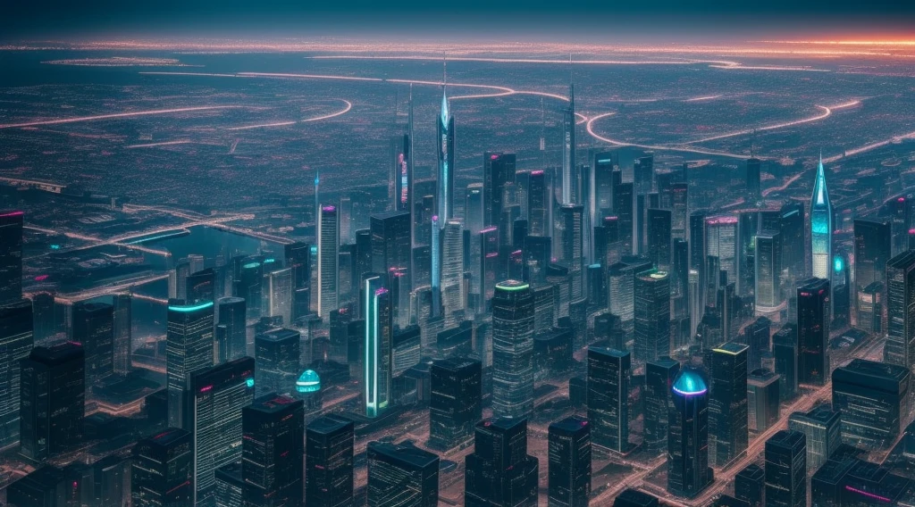 City with many tall buildings and trains on the tracks, dark futuristic city, В Fantasia Sci - Fi City, futuristic city scape, cyberpunk cathedral, A dark cyberpunk metropolis, in a futuristic cyberpunk city, science fiction city, cyberpunk metropolis, cyberpunk cityscape, futuristic metropolis, cyberpunk cityscape, science fiction city, cyberpunk city, futuristic city scape, dystopian futuristic city, neon flashes, highy detailed, wide angle, from above view