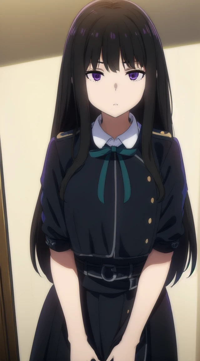 1girl,((black hair))
BREAK ((inoue takina, long hair, bangs, black hair, (purple eyes:1.2),crop top, white socks, shirt, long sleeves, dress, ribbon, , white shirt, collared shirt, belt, neck ribbon, blue dress, green ribbon, pleated dress, grey dress, two-tone dress, blue belt, lycoris uniform,:1))
BREAK ((blank eyes, mind control,StSPendulum,phone in corner:1.4))
BREAK indoors,
BREAK looking at viewer,
BREAK (masterpiece:1.2), best quality, high resolution, unity 8k wallpaper, (illustration:0.8), (beautiful detailed eyes:1.6), extremely detailed face, perfect lighting, extremely detailed CG, (perfect hands, perfect anatomy),