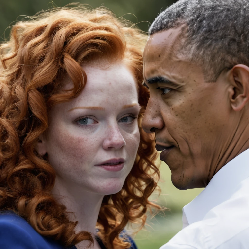 Pale skin curly redhead woman get fucked by Barack Obama