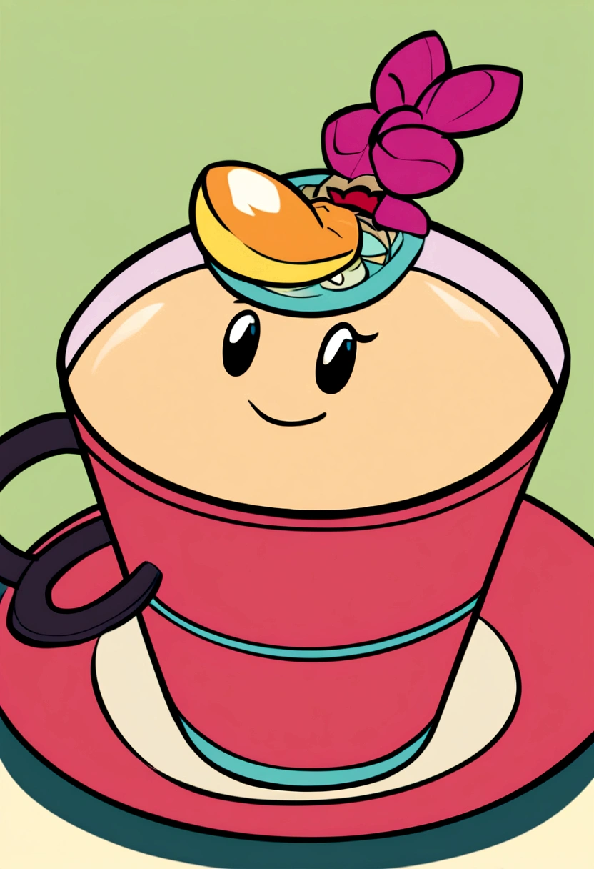animated cup with arm and legs, smiling, disney style