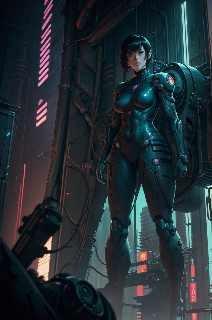 ghost in the shell in the style of 90's vintage anime, robotics, scifi, futuristic, surrealism, akira style, advance suit, detailed line art, fine details, greg rutkowski makoto shinkai kyoto animation key art feminine eye-level shot