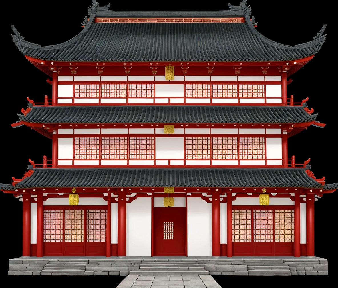 a cartoon illustration of a chinese building with a red door, an extremely detailed building, chinese building, japanese temple, japanese house, european japanese buildings, digital painting of a pagoda, zen temple background, ancient japanese architecture, temple background, japanese architecture, background depicting a temple, inspired by Tōshi Yoshida, inspired by Shūbun Tenshō, japanese temples