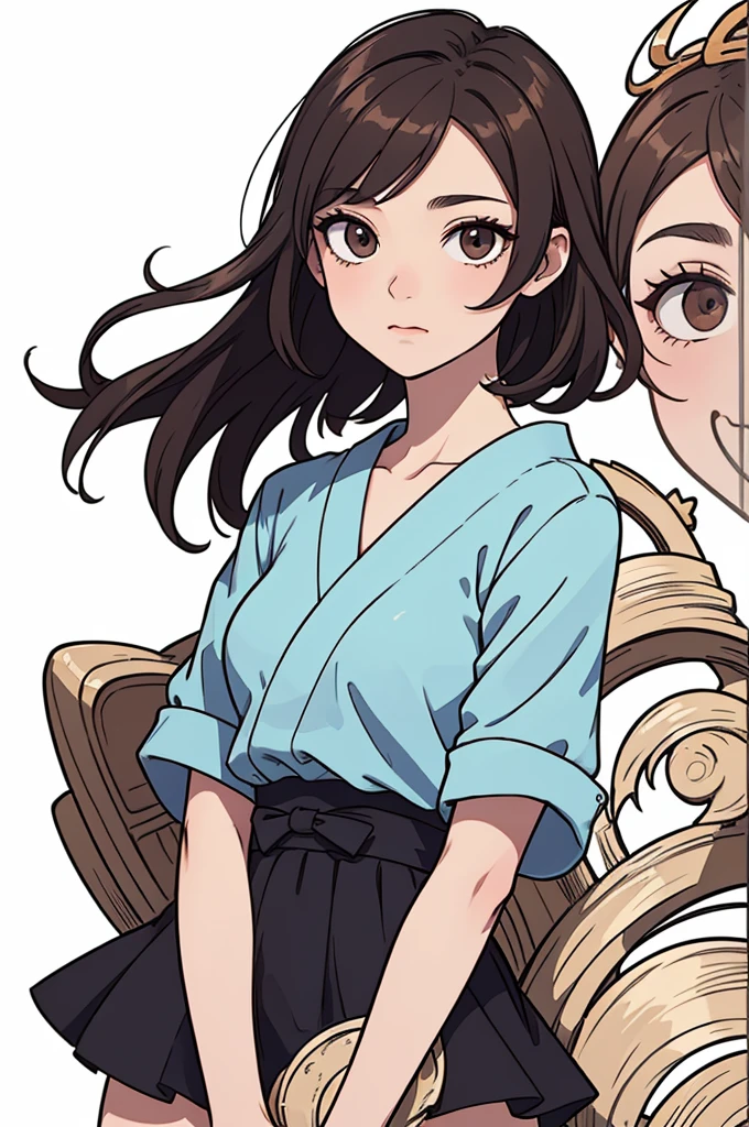 (((masterpiece, best quality, ultra highres, 1 girl, solo, white background))), super detailed skin and face and eyes and finger, beautiful japanese woman, small breasts:1.5, skinny, light brown hair, white background, very short pixie hair, (an illustration of girl), Knee shot, Generate with illustrations, Various expressions, Various poses, Please draw the entire character within the frame, ensuring that the head, arms, and legs are not cut off. The background should be simple, with the character positioned centrally, outline, anime,