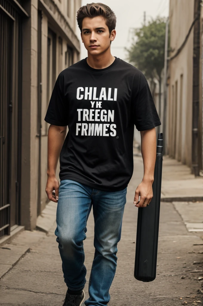 Could you make me a teenage boy with a free fire criminals shirt 