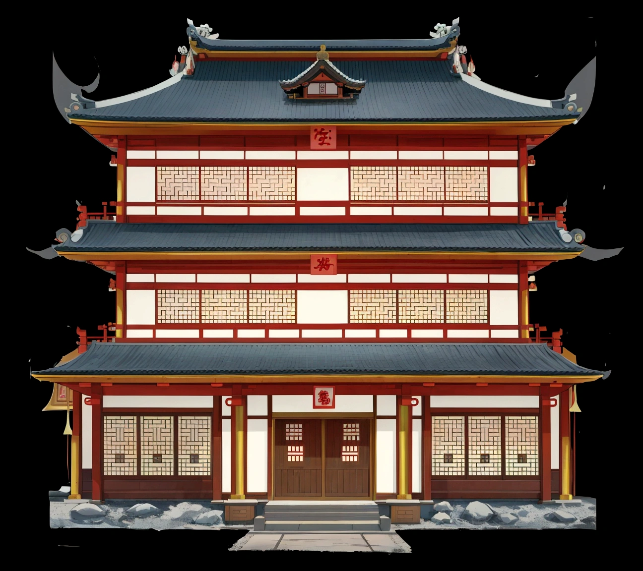 a cartoon illustration of a chinese building with a door and windows, japanese temple, zen temple background, japanese house, ancient japanese architecture, an extremely detailed building, european japanese buildings, chinese building, background depicting a temple, digital painting of a pagoda, japanese architecture, temple background, japanese temples, a temple, chinese temple, chinese palace, korean traditional palace, buddhist temple