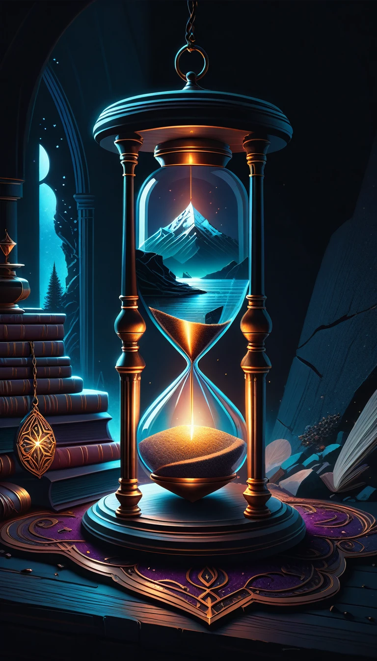 (dark magic), (grim), sandglass by Alena Aenami, (intricate details), (hyperdetailed), 8k hdr, high detailed, lot of details, high quality, soft cinematic light, dramatic atmosphere, atmospheric perspective, realistic, photorealistic