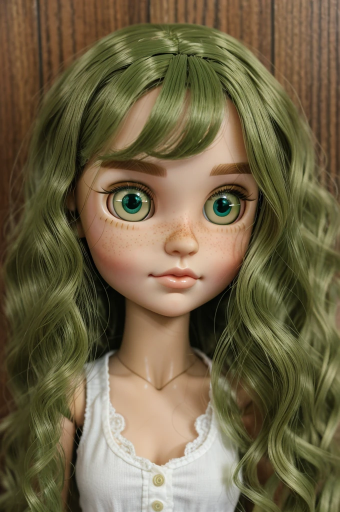 Blythe doll With green eyes, wavy hair and very few freckles  