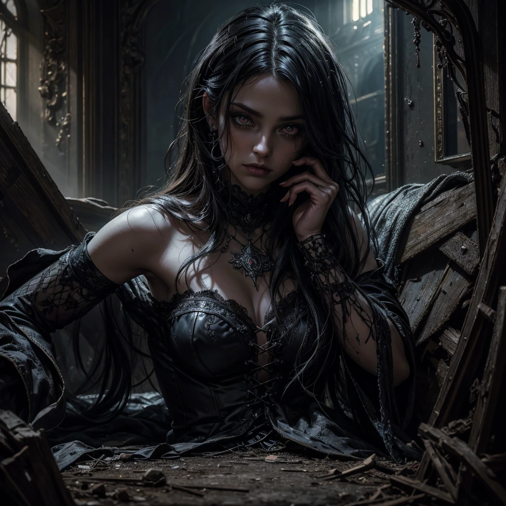 a dark female shadow with eyes illuminated like fairy lights,mirror in abandoned gothic style room,broken plaque with photo on ground,detailed eyes,highly detailed face,dramatic lighting,cinematic,moody atmosphere,dark fantasy,chiaroscuro,dramatic contrast,dark colors,dramatic shadows,eerie,unsettling,gothicdecor,decaying textures,cracked walls,dusty,cobwebs,best quality,8k,highres,masterpiece,ultra-detailed,realistic,photorealistic,photo-realistic,HDR,UHD,studio lighting,ultra-fine painting,sharp focus,physically-based rendering,extreme detail description,professional,vivid colors,bokeh
