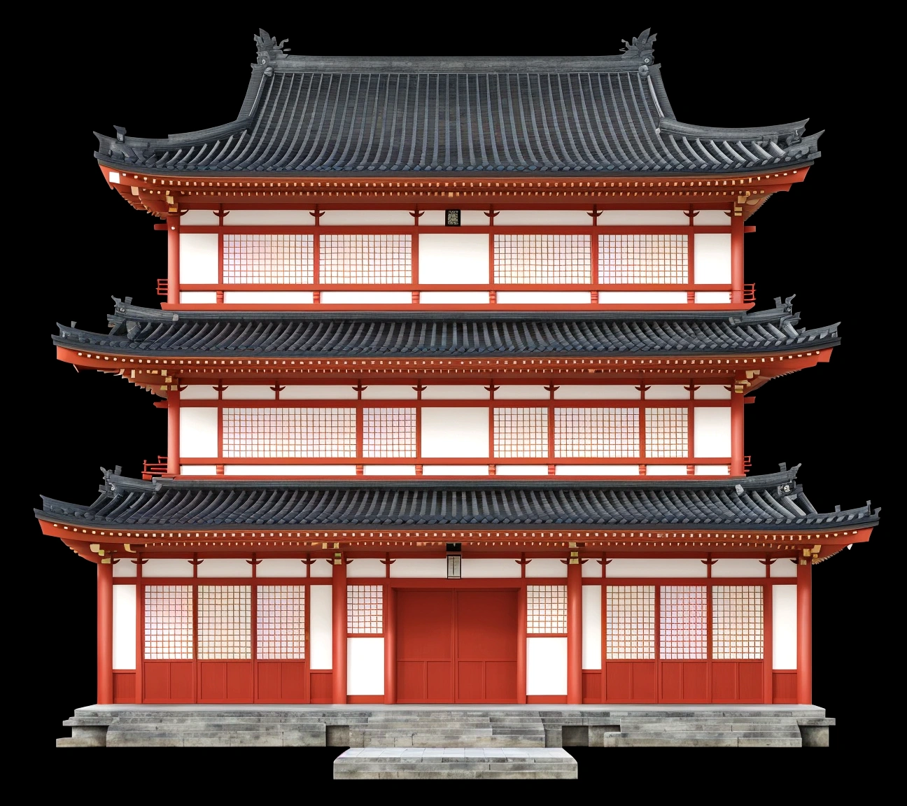 a large building with a red door and a blue roof, ancient japanese architecture, japanese temple, an extremely detailed building, digital painting of a pagoda, japanese house, zen temple background, european japanese buildings, japanese architecture, chinese building, japanese temples, cyberpunk japanese temple, inspired by Itō Jakuchū, inspired by Tōshi Yoshida