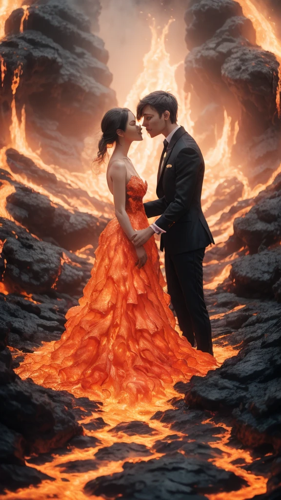masterpiece,Highest quality,Rich in details,high resolution,flame/fiery的焰/flame,Dynamic Scene Scale 1.3,Romantic couple kissing in the fire,Firestorm,on fire,Bizarre fantasy image,Excellent skin texture,Magic Circle,Casting a Spell,strange,紫色strength,strength,fiery,meteor。
