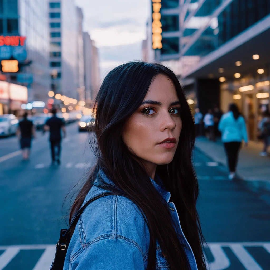 cinematic photo Mid-shot portrait of a beautiful ((ohwx woman)) in her 30s , with long hair, candid street portrait in the style of Martin Schoeller award winning, Sony a7R . 35mm photograph, film, bokeh, professional, 4k, highly detailed😈