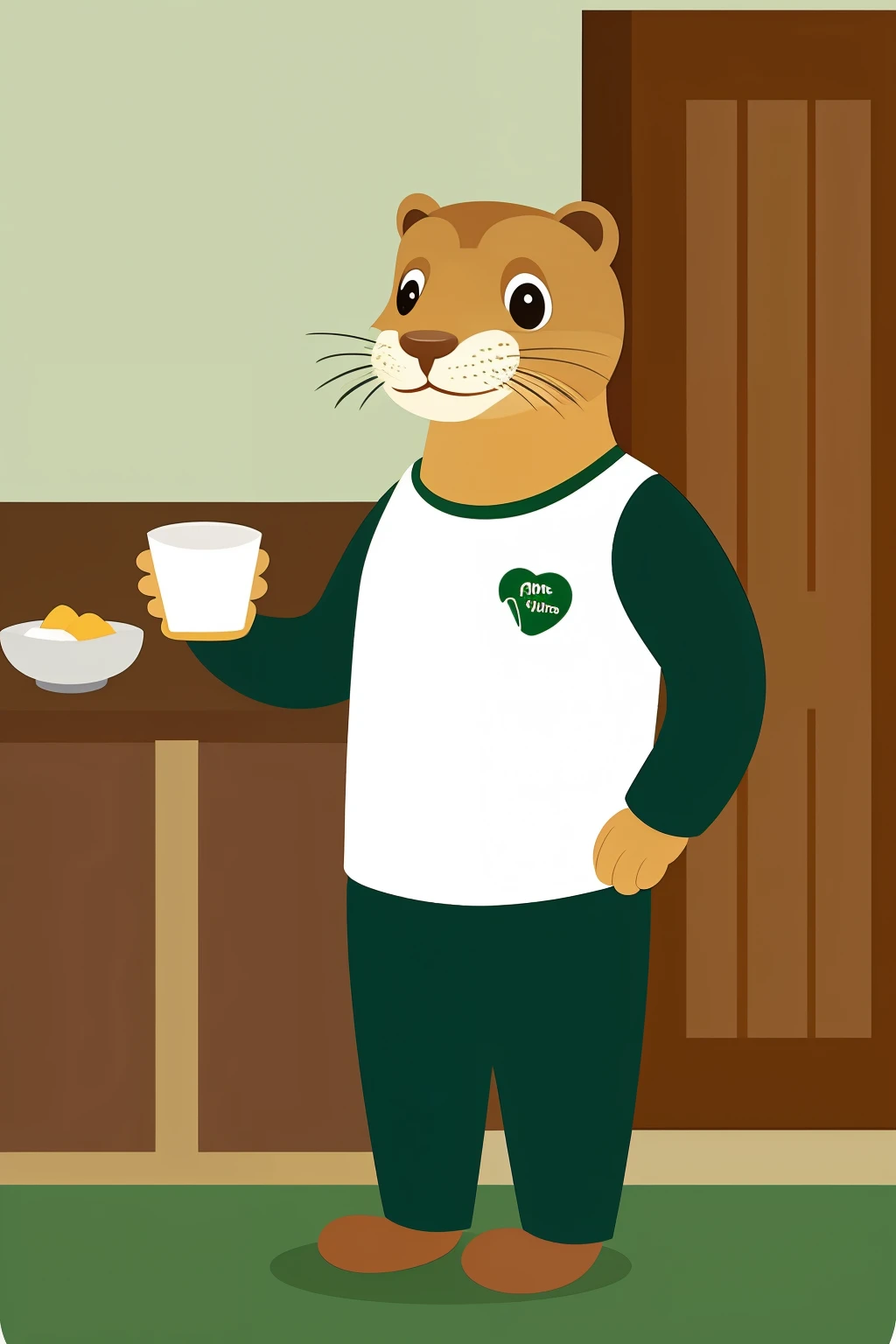 a cartoon of a standing otter wearing nutritionist clothes