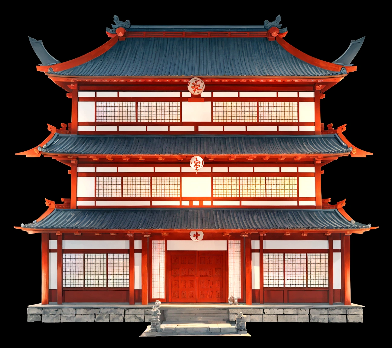a large building with a red door and a blue roof, ancient japanese architecture, japanese temple, an extremely detailed building, digital painting of a pagoda, japanese house, zen temple background, european japanese buildings, japanese architecture, chinese building, japanese temples, cyberpunk japanese temple, inspired by Itō Jakuchū, inspired by Tōshi Yoshida