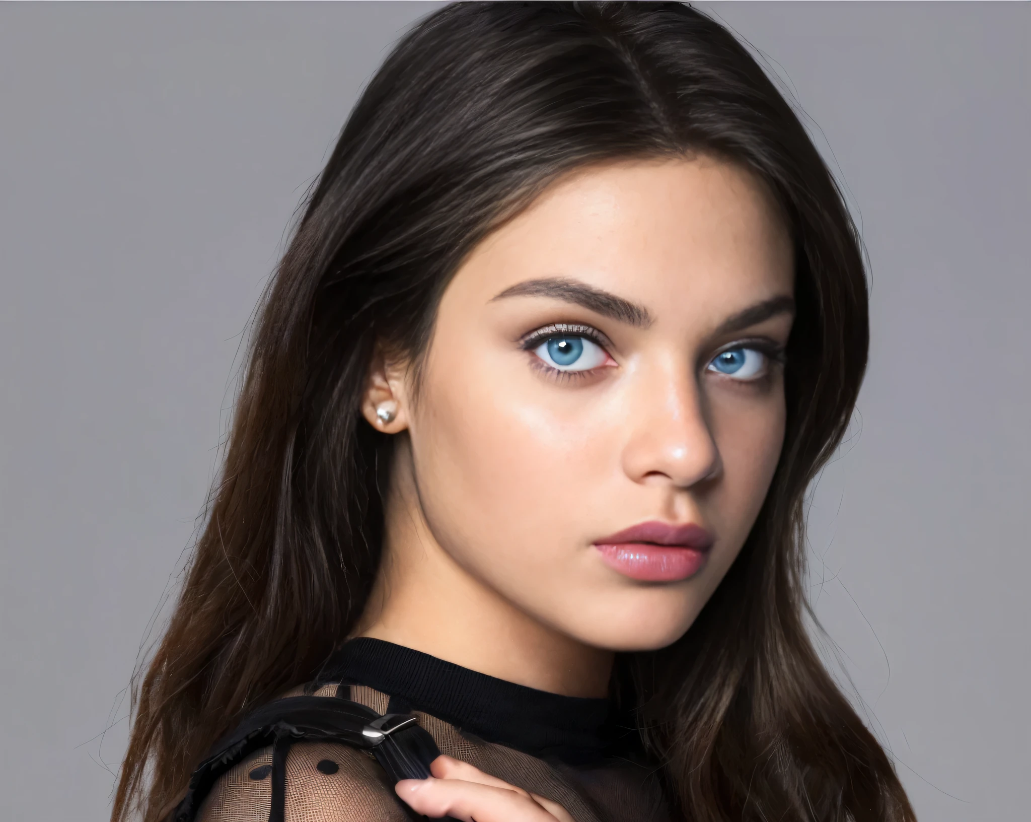 (best quality, ultra detaild) , (High-resolution skin texture) , ( ultra realistic image resolution) , beautiful woman with light blue eyes looking at the viewer (Ultra Realistic Detail) , (photorrealistic:1.4), (detailed gorgeous face)
