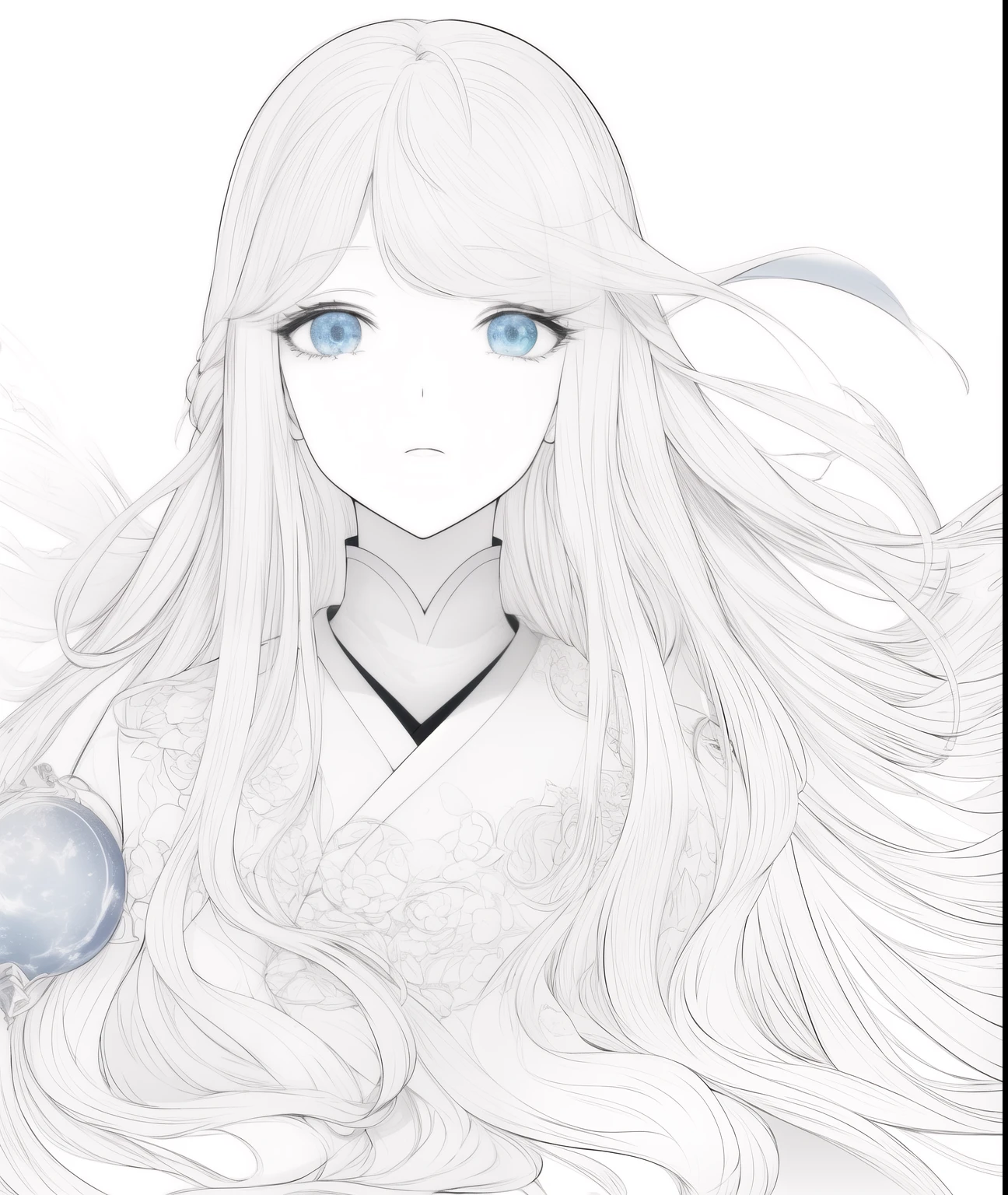 1 girl, 25 years old, elfm long blonde hair, blue eyes, gradient, aura blue, ice magic, japanese clothes, 2d, masterpiece, best quality, anime, highly detailed face, white background, perfect lighting, looking at viewver, portrait,