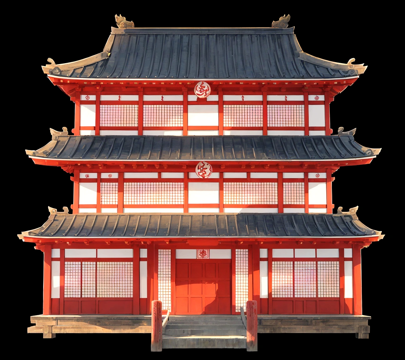 a large building with a red door and a blue roof, ancient japanese architecture, japanese temple, an extremely detailed building, digital painting of a pagoda, japanese house, zen temple background, european japanese buildings, japanese architecture, chinese building, japanese temples, cyberpunk japanese temple, inspired by Itō Jakuchū, inspired by Tōshi Yoshida