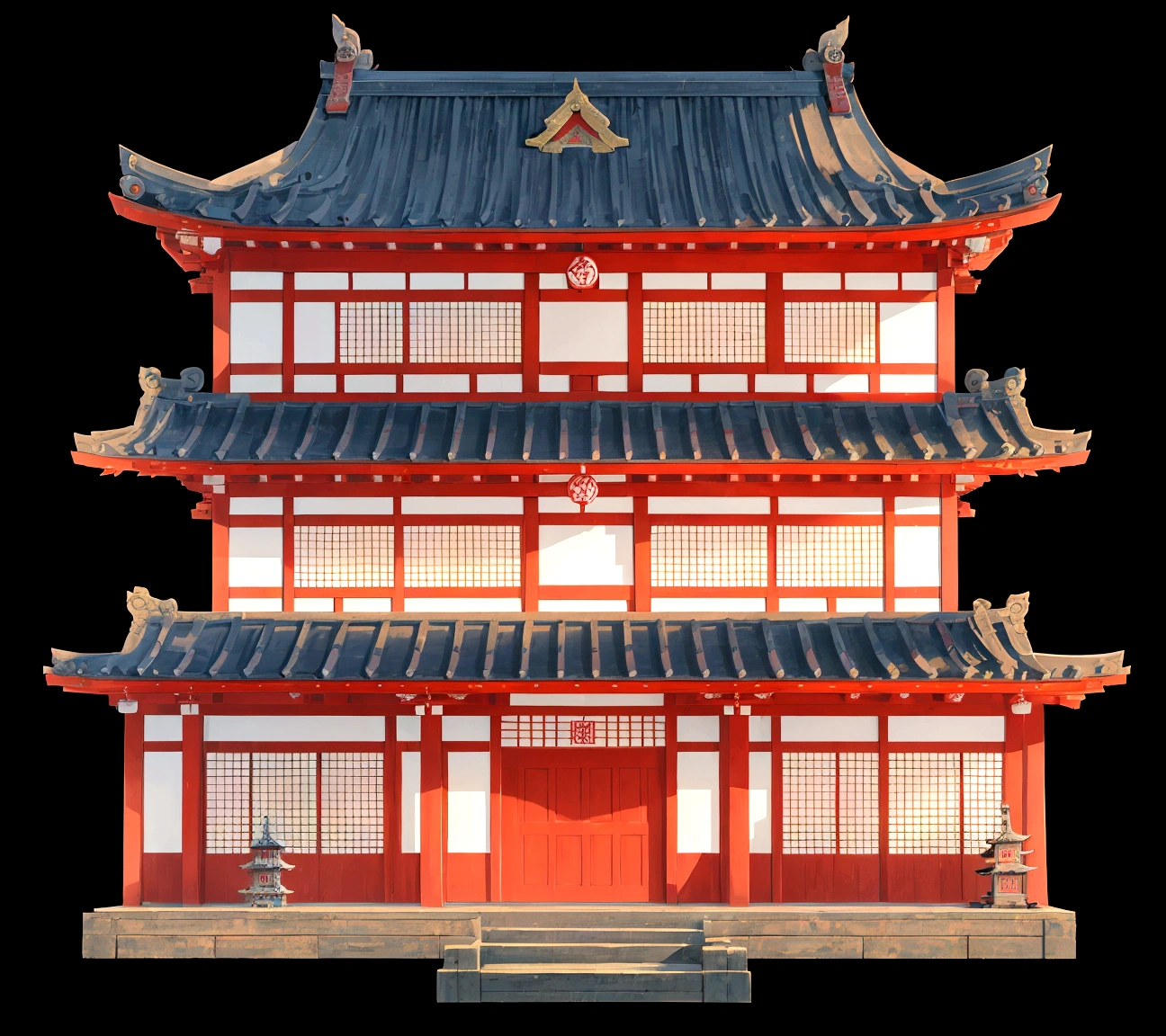 a large building with a red door and a blue roof, ancient japanese architecture, japanese temple, an extremely detailed building, digital painting of a pagoda, japanese house, zen temple background, european japanese buildings, japanese architecture, chinese building, japanese temples, cyberpunk japanese temple, inspired by Itō Jakuchū, inspired by Tōshi Yoshida