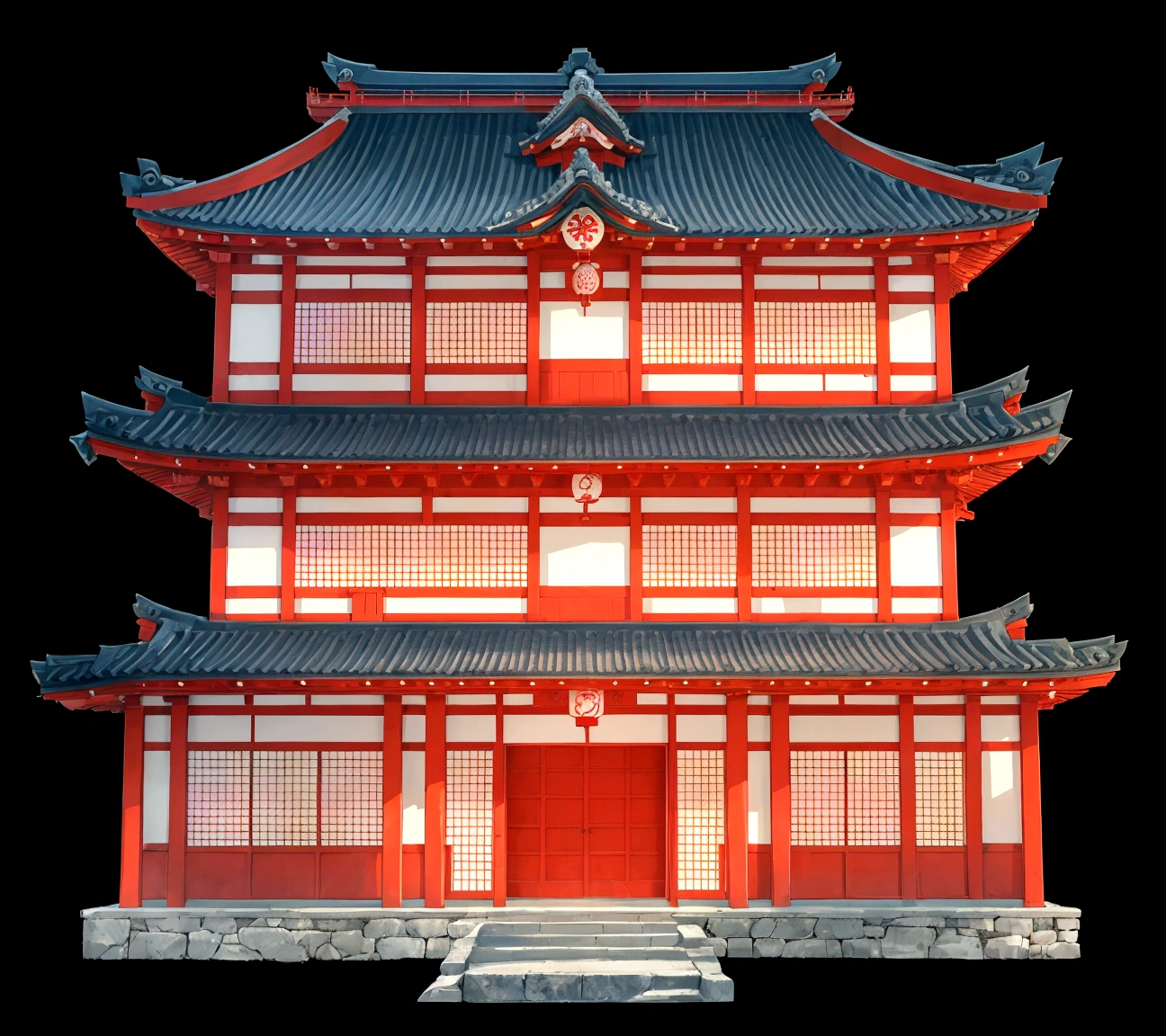 a large building with a red door and a blue roof, ancient japanese architecture, japanese temple, an extremely detailed building, digital painting of a pagoda, japanese house, zen temple background, european japanese buildings, japanese architecture, chinese building, japanese temples, cyberpunk japanese temple, inspired by Itō Jakuchū, inspired by Tōshi Yoshida