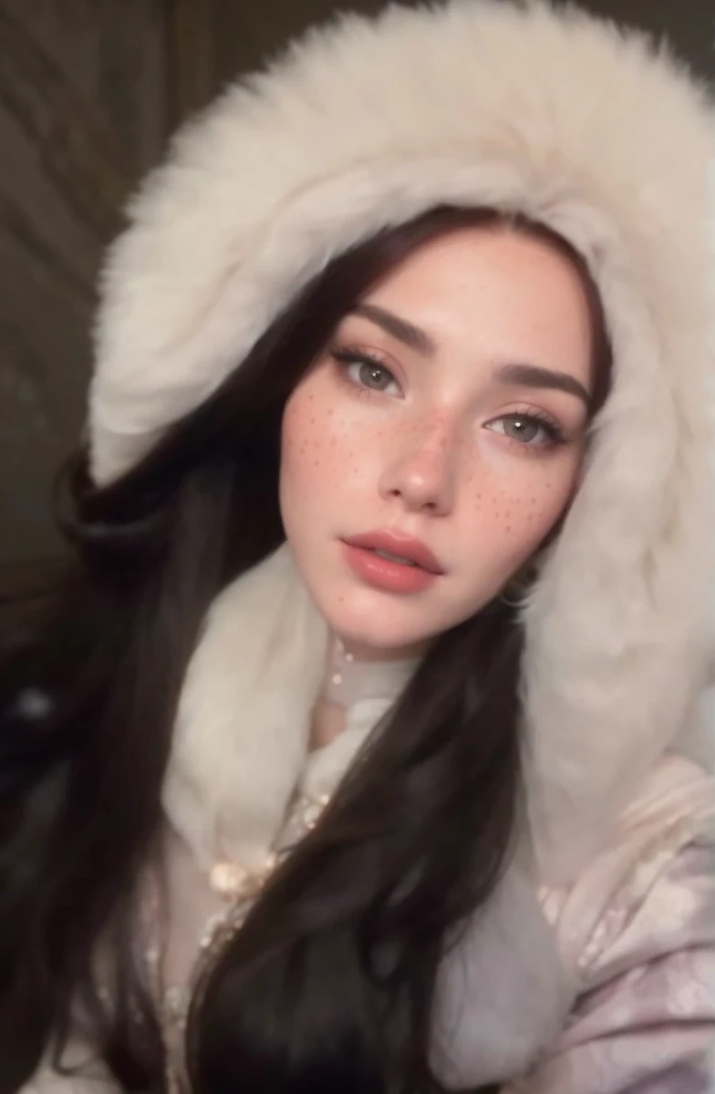 a beautiful woman with long, flowing red hair and freckles, wearing an ornate, high-quality dress, highly detailed and intricate facial features and skin, photorealistic, 8k, best quality, masterpiece