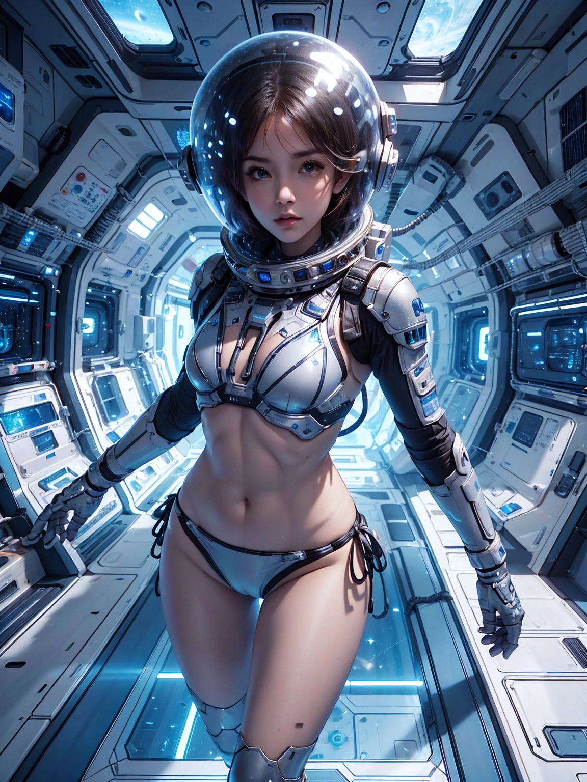 Girl in spacesuit, Completely expose the abdomen, Bare waist,Cowboy Shoots the Ball, In outer space, Desolate alien cold planet, Scrub，Transparent space helmet,Transparent full face helmet ,((Bikini Top)),((Metal Bikini Armor)), Sexy belly exposed, full metal armor, Exposed abdomen and waist, Open the abdomen, The abdomen is completely exposed, Cowboy Shoots the Ball, Practical, photoPractical, high quality, 8K, Extremely detailed, masterpiece, Dynamic poses, Dramatic Lighting, Movie, Science Fiction, Futuristic, Vibrant colors