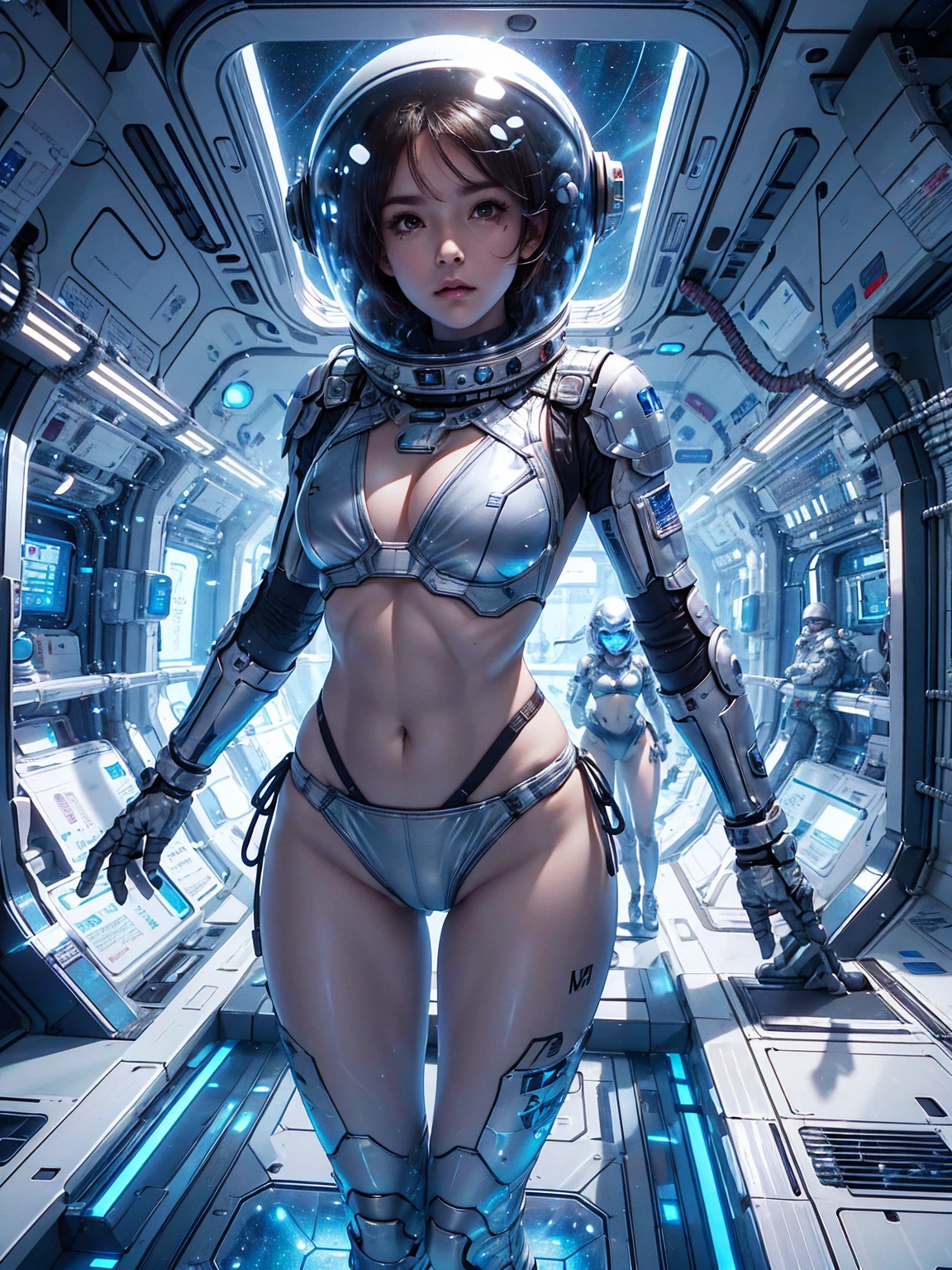 Girl in spacesuit, Completely expose the abdomen, Bare waist,Cowboy Shoots the Ball, In outer space, Desolate alien cold planet, Scrub,Transparent space helmet,Transparent full face helmet ,((Bikini Top)),((Metal Bikini Armor)), Sexy belly exposed, full metal armor, Exposed abdomen and waist, Open the abdomen, The abdomen is completely exposed, Cowboy Shoots the Ball, Practical, photoPractical, high quality, 8K, Extremely detailed, masterpiece, Dynamic poses, Dramatic Lighting, Movie, Science Fiction, Futuristic, Vibrant colors