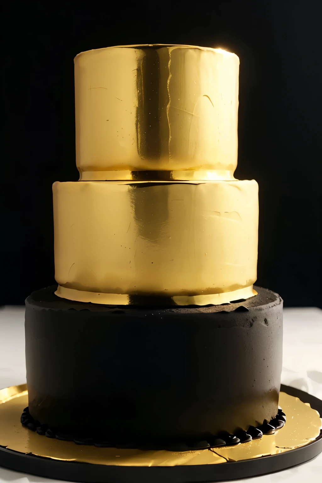 Silhouette of a golden cake, with a simple and clean design. The cake shows several layers and minimalist details. The background is black to highlight the golden silhouette.