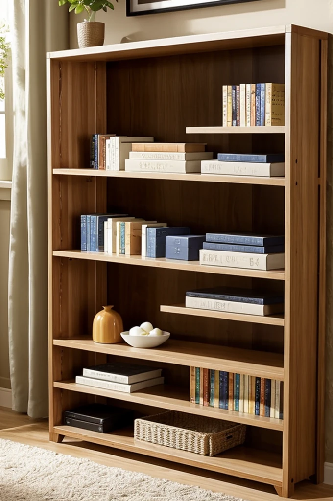 Give me a book shelf made with melamine that doesn't have any furniture objects on it and that is facing the front and that is very real so that people believe it.