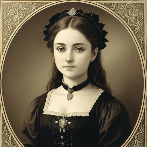 (a detailed drawing of a Irish , portrait :1) , detailed, historical illustration, Gothic, Magic, hyperrealistic ,8 k,Europe,(Cute),