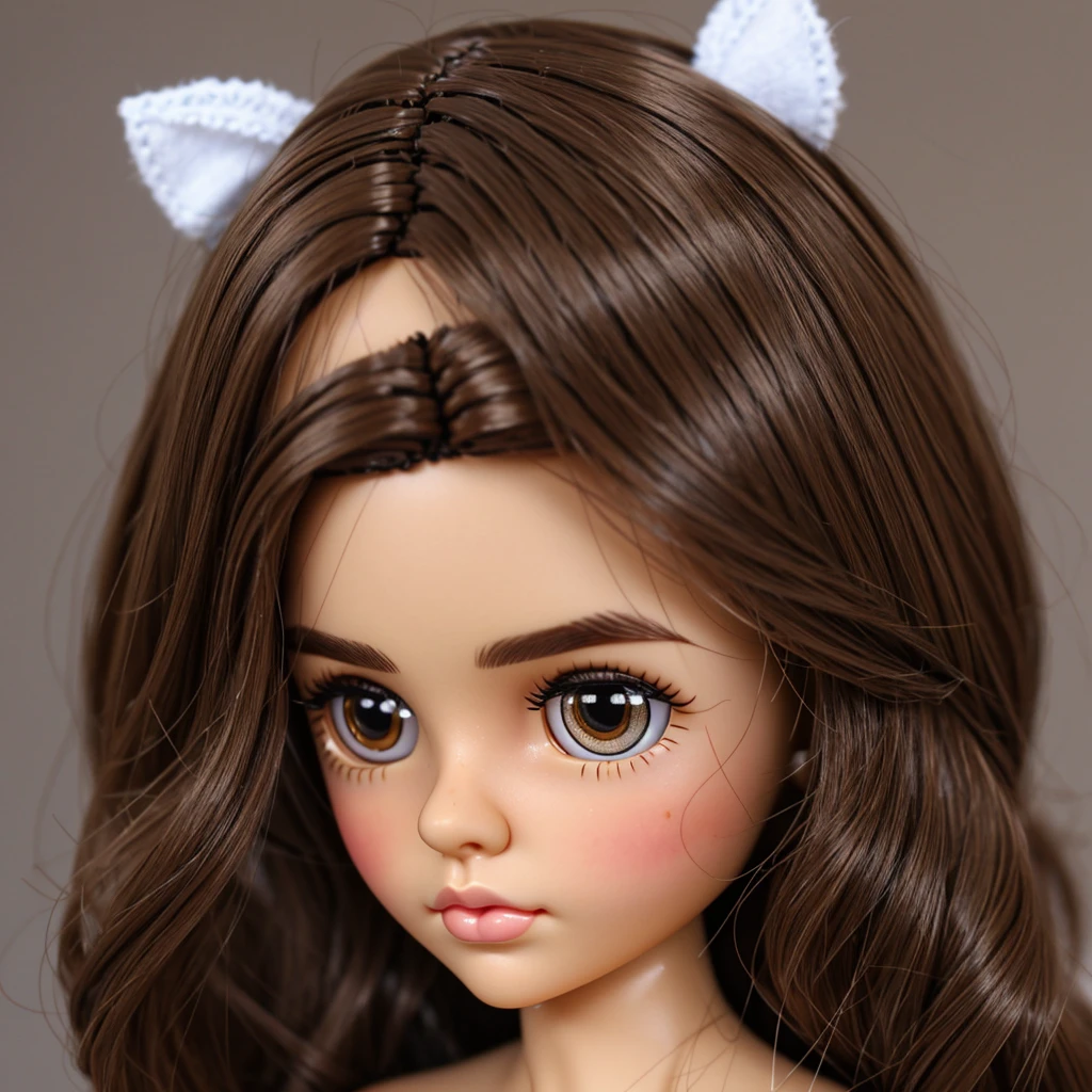 Make a Blyte Doll with a mole on her left cheek, light brown skin, thick eyebrows, dark brown eyes, and brown hair with blue highlights