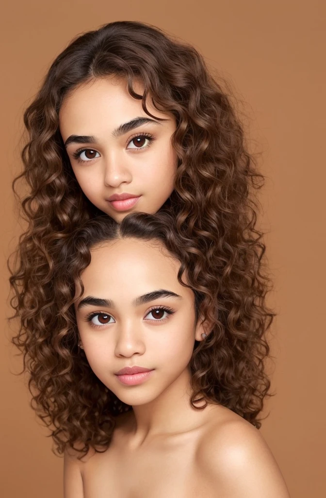 , medium-sized circular almond-shaped eyes and dark brown, very thin complexion, small round lips , voluminous and fleshy, too curly hair , nose with a downward tip and a slightly wide forehead,totally straight eyebrows 