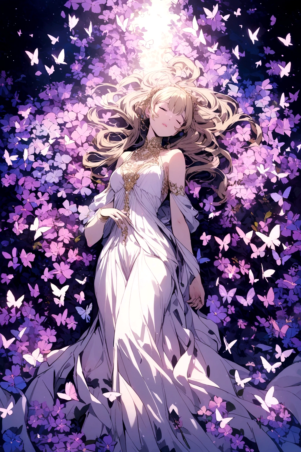 Goddess sleeping in a field of butterflies