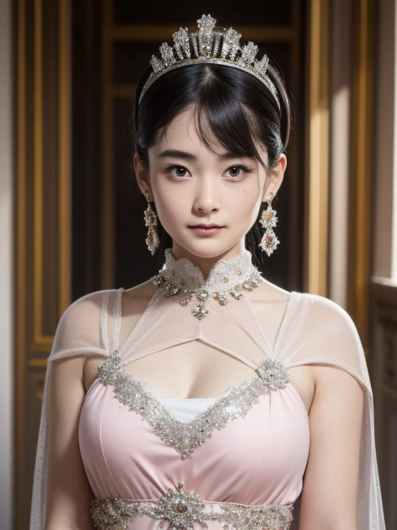 (Ultra-high resolution), (masterpiece), (Attention to detail), (high quality), (最high quality), ((Upper Body Shot)) , One Girl, Medieval women, ((Queen)), modern princess, Stylish dresses, Bobcut, simple tiara, Elegant Jewelry, Glittering earrings, Royal coat of arms, Refined beauty, Minimalist, Sense of luxury, Charisma, grace, Modern Palace, Crystal decoration, stylish ambiance