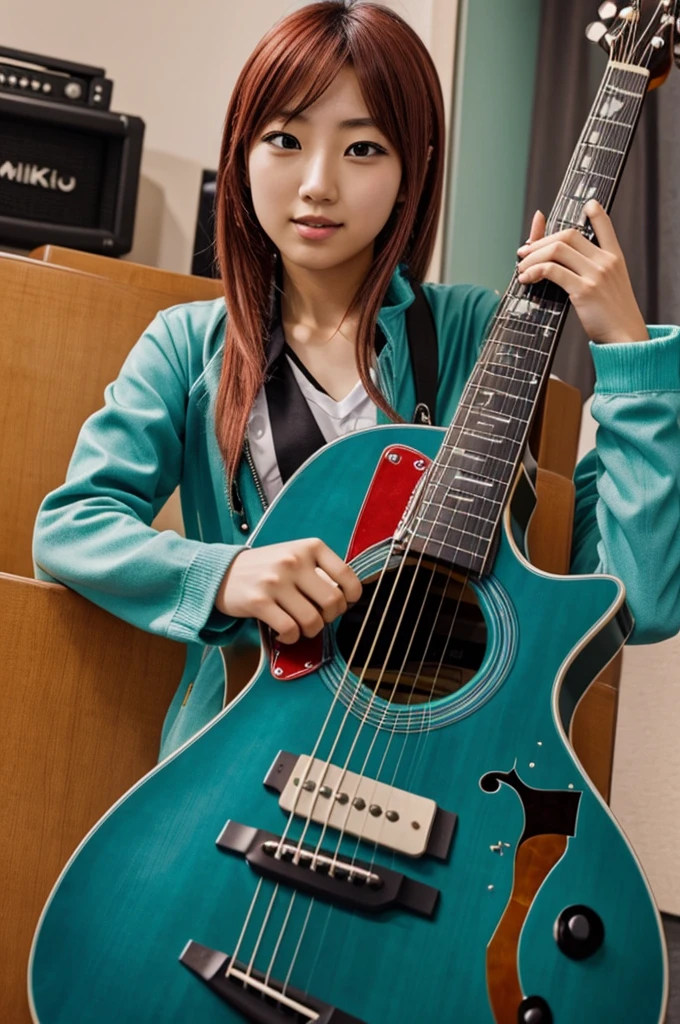 An image of Miku Nakano with a guitar who likes rock
