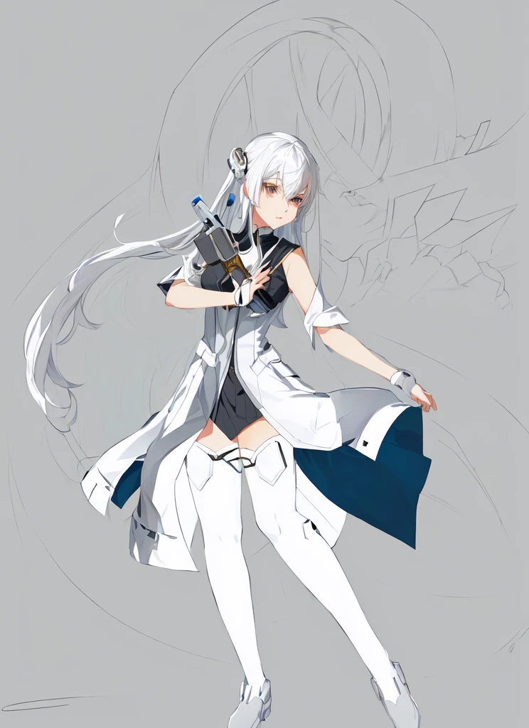 anime character with long white hair and a white coat holding a gun, white haired deity, official character art, digital art on pixiv, inspired by senior character artist, ( ( character concept art ) ), official character illustration, anime style character, cyborg - girl with silver hair, female anime character, pixiv contest winner, anime character, game art!!