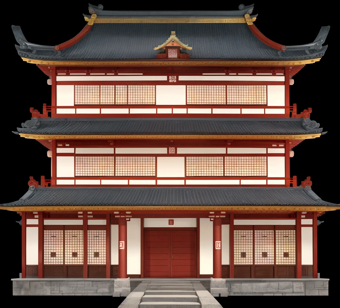 a cartoon illustration of a chinese building with a door and windows, an extremely detailed building, zen temple background, japanese temple, european japanese buildings, japanese house, ancient japanese architecture, digital painting of a pagoda, chinese building, temple background, japanese architecture, japanese temples, background depicting a temple, a temple, inspired by Tōshi Yoshida, temple