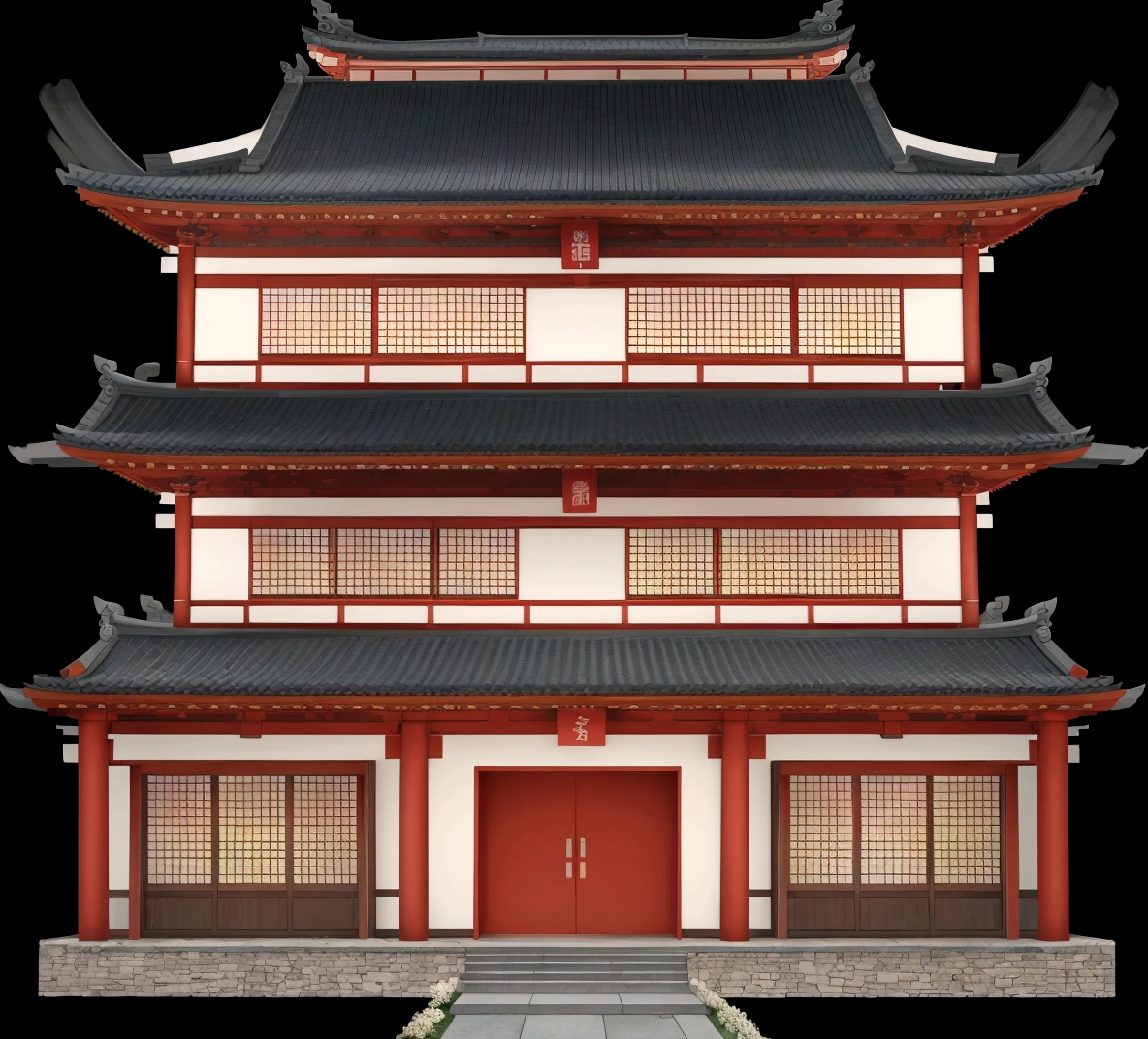 a cartoon illustration of a chinese building with a door and windows, an extremely detailed building, zen temple background, japanese temple, european japanese buildings, japanese house, ancient japanese architecture, digital painting of a pagoda, chinese building, temple background, japanese architecture, japanese temples, background depicting a temple, a temple, inspired by Tōshi Yoshida, temple